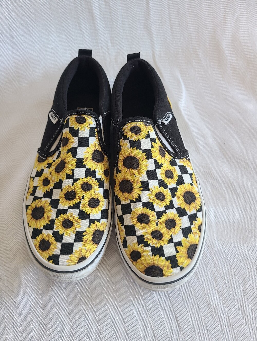 Vans Kids Slip-On Checkerboard Sunflower Sneakers - Black/Yellow
